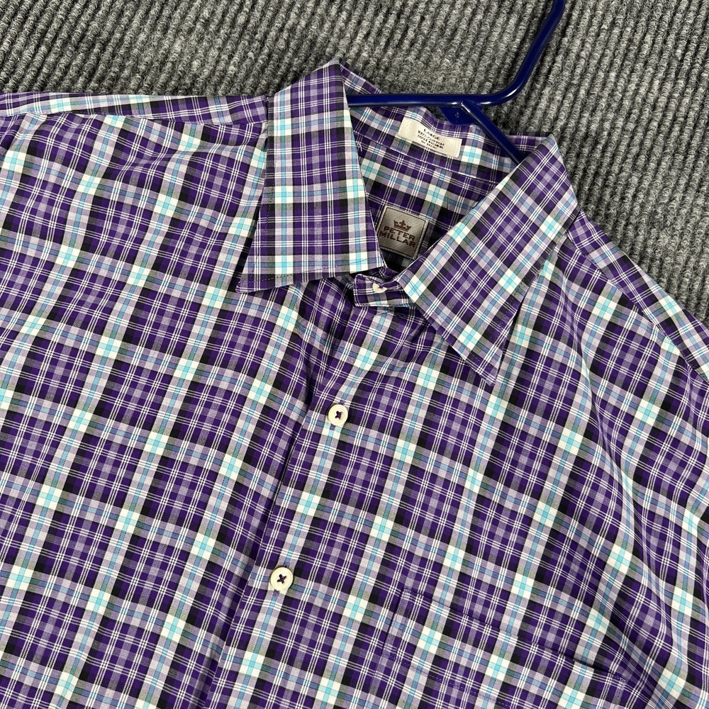 Peter Millar Shirt Mens Large Purple Plaid Long Sleeve Button Up Formal Casual
